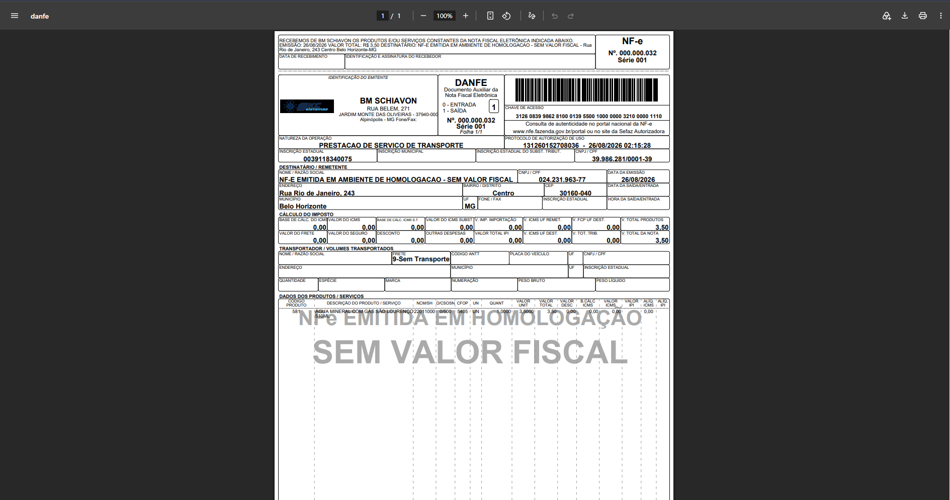 Print do Emissor Fiscal - GS ERP