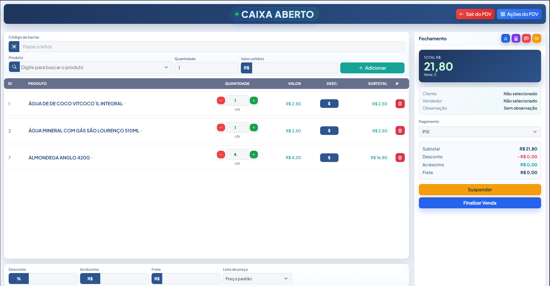 Print do PDV Frente de Caixa - GS ERP